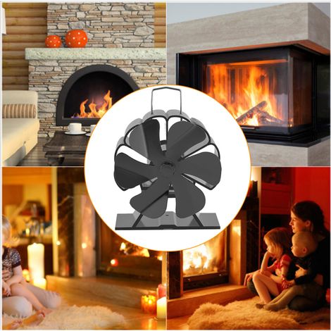 Ventilateur de poêle à 6 pales à combustion silencieuse, chauffe rapidement l'air, non électrique, pour poêles à bûches/gaz/bois/à palettes/intérieur/extérieur/camping (1/5)