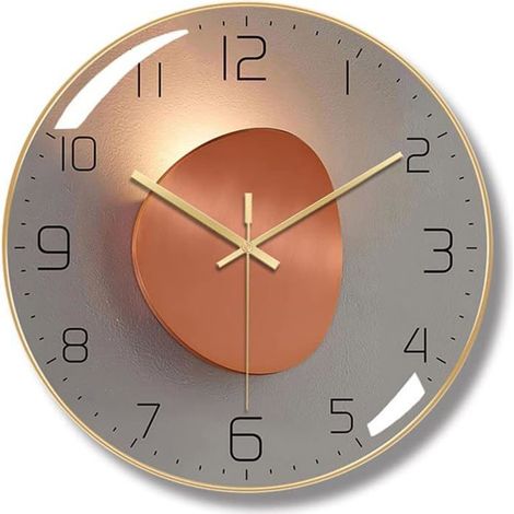 Ecleanfy - Moderne Horloge Murale Silencieuse, Horloge Murale Digitale de 30 cm Pendule Murale Ronde Numérique à Quartz (Doré) (1/5)