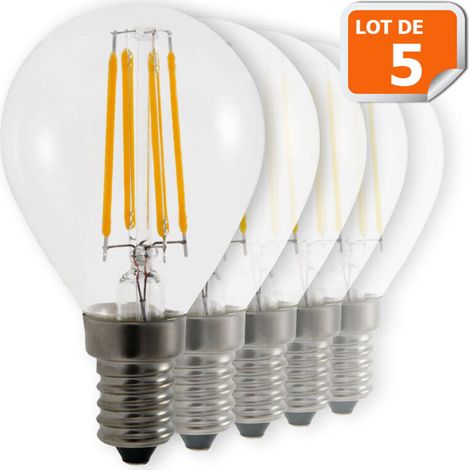 Lot de 5 Ampoules Led Filament Culot E14 forme G45 4 Watt (éq 42 watts) Blanc Chaud (1/5)
