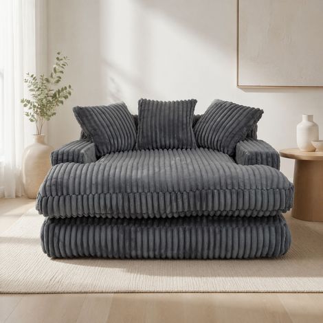 Fauteuil chaise longue 125 x 155 x 63 cm en velours côtelé gris foncé DESVIAE (1/5)