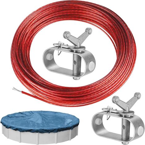 2 Pièces Tendeurs Bache Piscine Tendeur 40m Cable Corde a Linge Exterieur Tendeur de Câble Métallique Tendeurs pour Corde de Piscine Corde a Tendeur à Cliquet pour Couverture de Piscine Corde à Linge (1/5)
