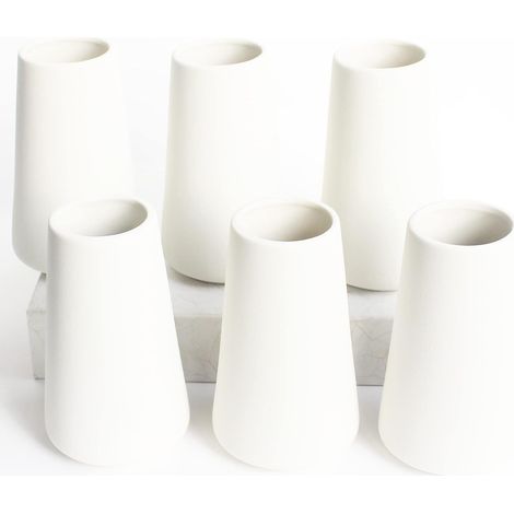 Lot de 6 vases blancs en céramique pour la décoration de la maison, vases modernes en céramique blanche de 15,2 cm pour centres de table, vases en herbe de pampa, vases de table, vases bohèmes (1/5)