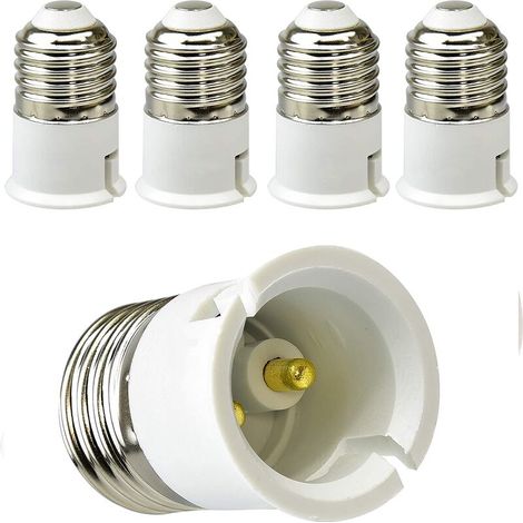 Confezione da 5 adattatori E27 a B22 per lampadine a LED e alogene, convertitore di attacco E27, potenza massima 200 W, 0-250 V, resistente al calore fino a 120 gradi
