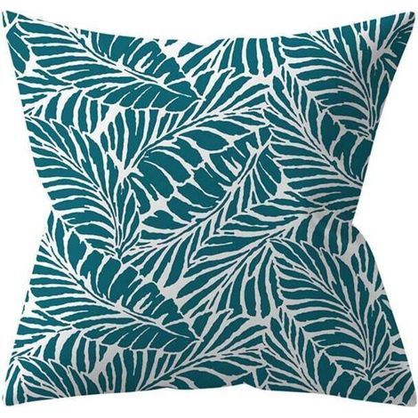 Lot de 4 housses de coussin d'extérieur, housse de coussin de canapé imperméable en lin 45x45cm, plante verte, coussins décoratifs pour le jardin (45 x 45 cm, Turquoise 2) (1/4)