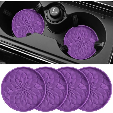 Lot de 4 sous-verres silicone 7 cm pour porte-gobelets auto, violet foncé, antidérapants. (1/5)