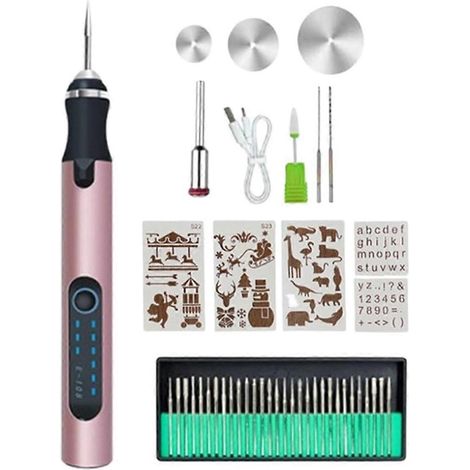 Stylo à graver, stylo à graver pour métal, bois, verre et plastique, kit de stylo à graver professionnel, outil de gravure rose (1/5)