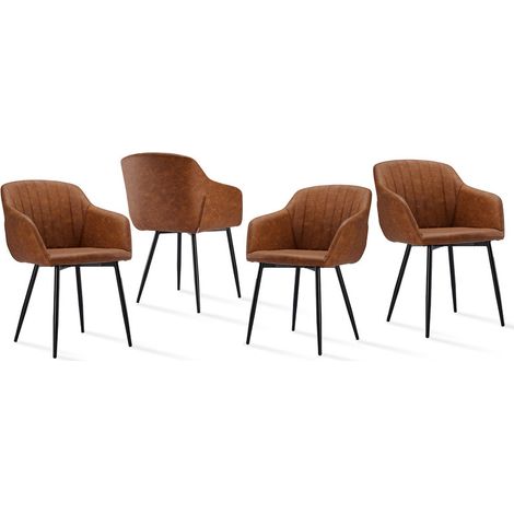 Goeurvant Minimalistische Esszimmerstühle mit breiter Sitzfläche und ergonomischen Armlehnen, Kombination aus Komfort und Eleganz - 4er Set - Braun