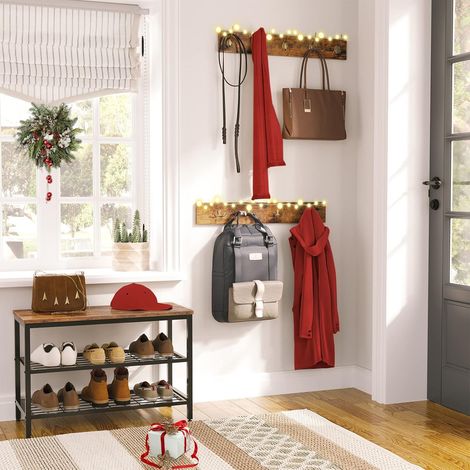 Garderobe Set, Kompaktgarderobe, DIY, Garderobenständer, Schuhregal mit Schuhbank, Wandgarderobe mit 9 Haken, Industrielles Design, für Flur, Eingangsbereich, HOOBRO EBF07MT01