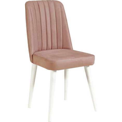 Chaise de salle à manger velours rose pale et bois blanc Akira (1/4)