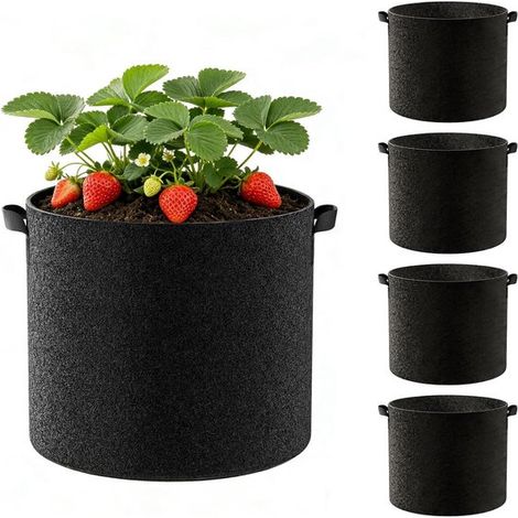 Set mit 4 Pflanzsäcken 19 Liter aus Vliesstoff mit Griffen wiederverwendbare Pflanzsäcke für den Gemüsegarten geeignet für Kartoffeln Erdbeeren