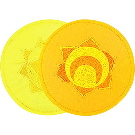 Ensemble de deux sous-verres pour bols chantants tibétains, brodés à la main avec les sept chakras, faits main (1/4)