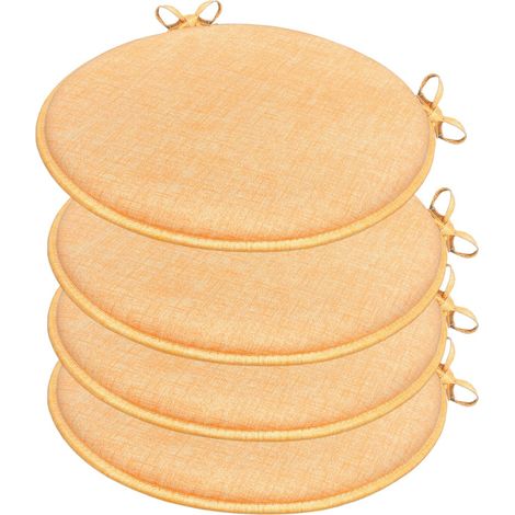 Lot De 4 Coussins De Chaise Rond Coton Lavable Doux Housse De Chaise Couleur Unie Pastel - Orange
