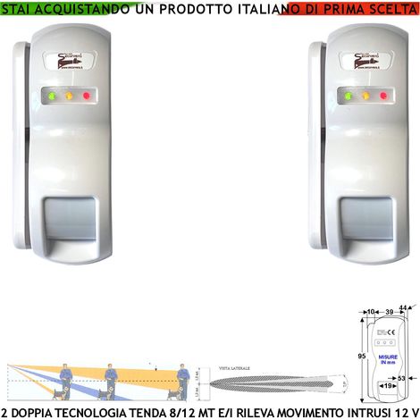 Doppia Tecnologia Tenda Dual Pir e Micronda 2 Pezzi Portata 8/12 MT Sensore Esterno Rampa Scala Rileva Movimento Ignoti Ladri Invia Allarme Aliment. 12 V Assorb. 10 mA Cover Staffa ABS Bianca IP31 (1/4)