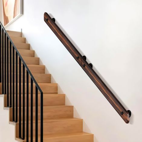 Jiubiaz Corrimano a parete piatto in pino massello, 150 cm in 2 pezzi, marrone effetto legno, con supporti e kit di fissaggio (1/5)