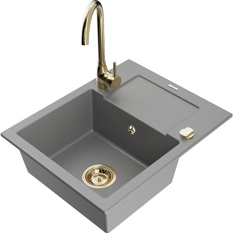 Mexen Enzo fregadero de granito de 1 compartimento con escurridor y grifo de cocina Telma, gris - 6506-71-670200-50 (1/5)