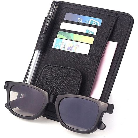 Parasol pequeño de cuero para coche con almacenamiento eficiente, adecuado para automóviles y camiones, para mapas, gafas de sol y documentos importantes. (1/3)