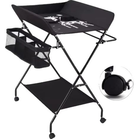 Table à langer pour bébé, Design ergonomique, Pliage compact, Noir avec des roues (1/2)