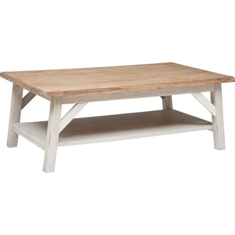 Table basse en bois d'acacia et MDF coloris blanc - longueur 120 x Profondeur 70 x Hauteur 44,5 cm (1/3)