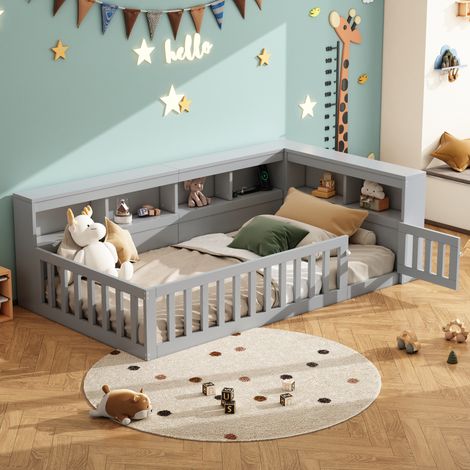 Letto daybed in truciolare e MDF grigio 90x200 cm con rete a doghe, vano laterale, presa e USB (1/5)