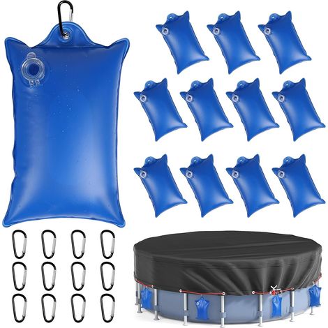 12 Pièces Sacs d'eau de Piscine PVC Carré 34x20cm  Sac de Suspension pour Couverture de Piscine avec 12 Mousquetons, pour Maintenir Bâche de Piscine en Place, Facile à Ranger (1/5)