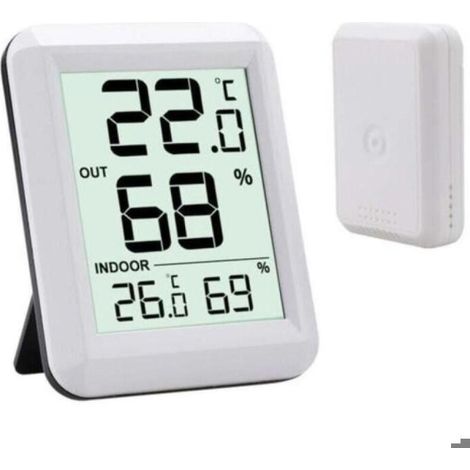 Thermomètre Hygromètre Intérieur/Extérieur Sans Fil, Capteur Extérieur Connecté, Affichage Température et Humidité, Grand Écran LCD (1/5)