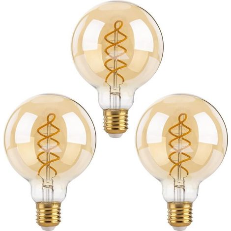 Dimmable Edison LED Bulbs E27, G80 Vintage LED Spiral Filament Decorative Bulb, 4W (40W equivalent), Warm White 2700K, 470LM, Amber Glass, Pack of 3 (1/5)