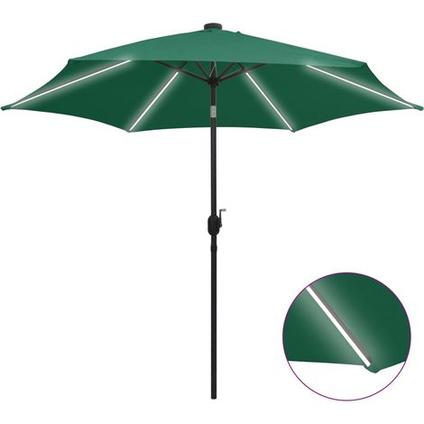 Sonnenschirm mit LED-Beleuchtung und Alu-Mast 300 cm Grün