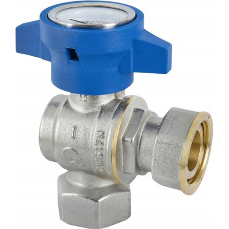 VÁLVULA DE ÁNGULO 1" CON MEDIO TORNILLO HEMBRA Y TERMÓMETRO AZUL ESPAÑOL (1/2)