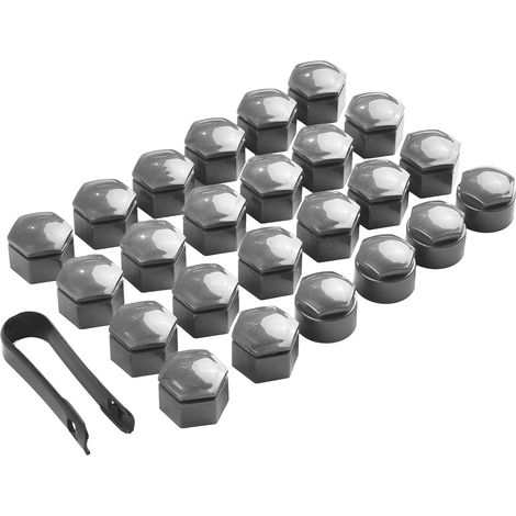 Lot de 24 cache-écrous de roue - 22 mm - En plastique gris - Avec kit de verrouillage et outil de démontage pour modèles 2010-2017 (1/5)