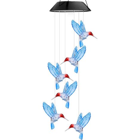 Solar-Lichterkette, Solar-Windspiele, Kolibri, Farbwechsel, Solar-Bewegungslichter, wasserdicht, LED, solarbetriebene Windspiele für Haus, Hof, Gartendekoration (1/4)