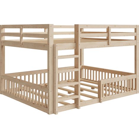 Litera 160 x 200 cm de madera y MDF con barreras de seguridad, acabado natural HOMVRA (1/5)