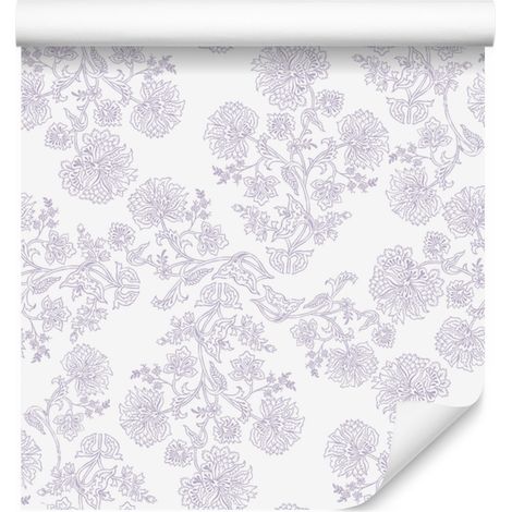 Papier peint Fleurs Blanc, Centre Blanc pour Salon et Chambre 50x1000 cm (1/5)
