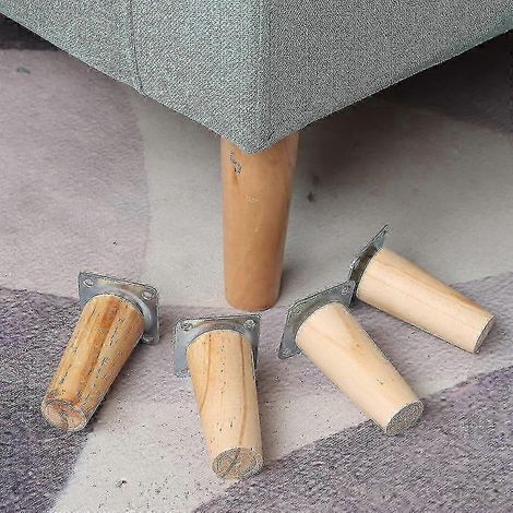 Quatre pieds de meubles en bois, bureau d'ordinateur pratique avec table et chaise à pieds fuselés, pieds de table de chevet et de coffre de rangement, accessoires de meubles, pieds inclinés de 8 cm ( (1/5)