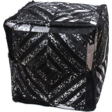 Pouf Spark in pelle con trama a rombi argento (1/4)