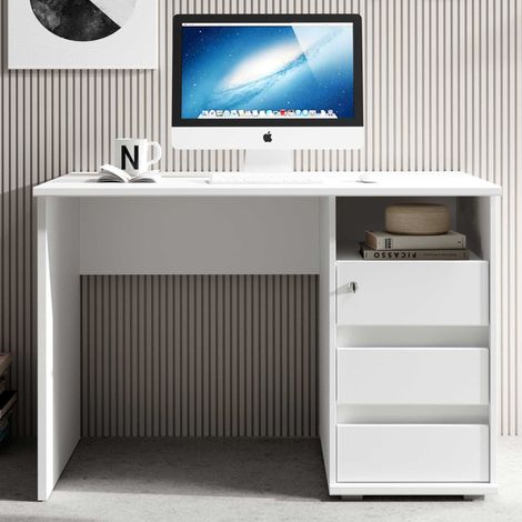 Bureau Primos 110cm avec 3 tiroirs - blanc (1/5)