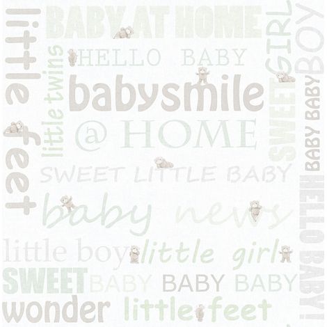 Papier peint chambre enfant lavable | Papier peint chambre bébé marron & beige clair | Tapisserie chambre bébé motif écriture & ourson - 10,05 x 0,53 m (1/5)