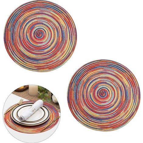Mantel individual de 2 piezas, Mantel individual tejido, Mantel individual redondo, Decoración de mesa, Material suave, 3838cm, mesas, Colorido (1/5)