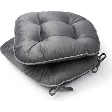 Paco Home Sitzkissen mit Befestigungsbänder 40x40 Stuhlauflage Kissen Stuhlkissen 2er Set Anthrazit 2, 40x40x5cm