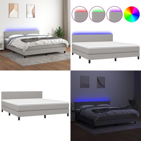 Cama box spring con colchón tela y LED gris claro 160x200 cm - Cama box spring - Colchón con luz LED