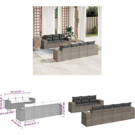 8-tlg. Garten-Sofagarnitur mit Kissen Grau Poly Rattan - Gartenmöbel - Outdoor Möbel - Rattan Gartenset - Lounge Set - Esstisch - Home & Living (1/3)