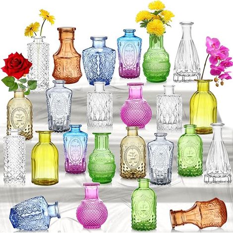 Vases en Verre pour Fleurs - Colorés, Simples, Mini Rustiques pour Centres de Table Bouteilles Vintage Mariage, Maison, Décoration (1/5)
