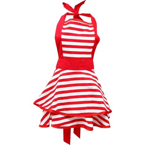 Tablier en coton rayé blanc et rouge, deux épaisseurs, et la pâtisserie. Vêtements (1/5)