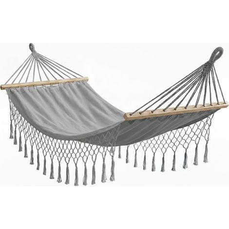 Marvin Amaca da Giardino Indonesia, Letto Dondolo da Esterno Campeggio, Barre di Legno, in Cotone Tessuto Resistente GRIGIO 200x100