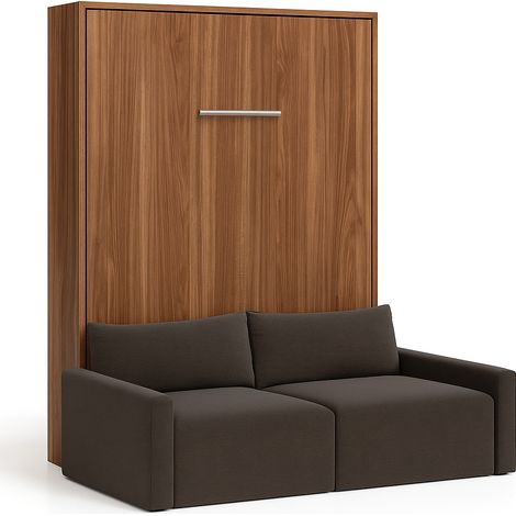 Lit escamotable vertical avec canapé tissu VALENCIA Sans matelas Gris foncé-80x180-Canapé Gris foncé-Structure Noyer (1/5)