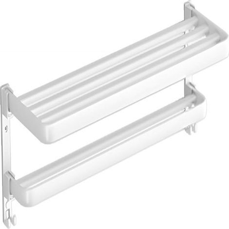 weißer, klappbarer Doppelhandtuchhalter – Aufbewahrungsregal aus Aluminium für ein stoßfreies Badezimmer (1/5)
