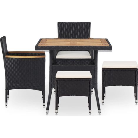 Mobilier d'extérieur 5 pcs  Mobilier de jardin Noir Résine tressée et bois d'acacia (1/5)