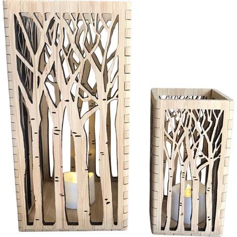 Durchbrochene Holzlaterne mit Baummotiv, dekorativer Kerzenhalter, romantisch, für Zuhause, Eingangsbereich, Tisch, Terrasse, Balkon, Garten, Bauernhaus (1/4)