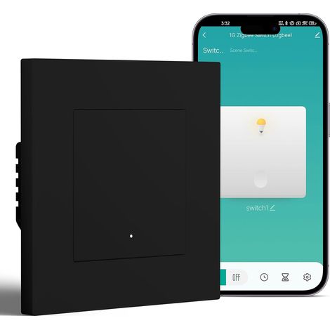 Interrupteur Cadre en PC 1 Gang 1 Voie avec Bornes à Ressort,Smart Interrupteur Compatible avec et (Nécessite Gateway Hub et Fil Neutre),Noir (1/5)