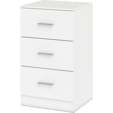 Bois d'ingénierie blanc, table de chevet à 3 tiroirs, rangement avec kits anti-basculement, chambre (1/5)