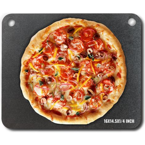 VEVOR Pierre a Pizza 406 x 368 x 6 mm Plaque a Pizza pour Four Pre-assaisonnee en Acier au Carbone Plat a Pizza Croustillante Rectangulaire pour Pizza Fraiche ou Surgelee/Pain/Steak/Legumes Barbecue